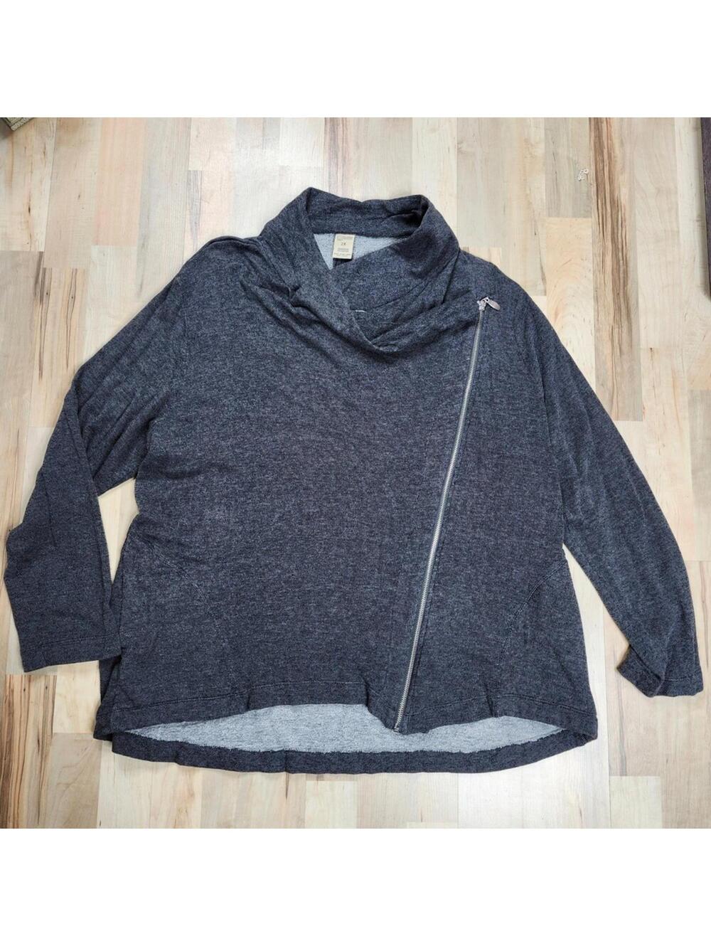 Balance Collection Zipper Sweatshirt Asymmetrical Gray Pullover 2X